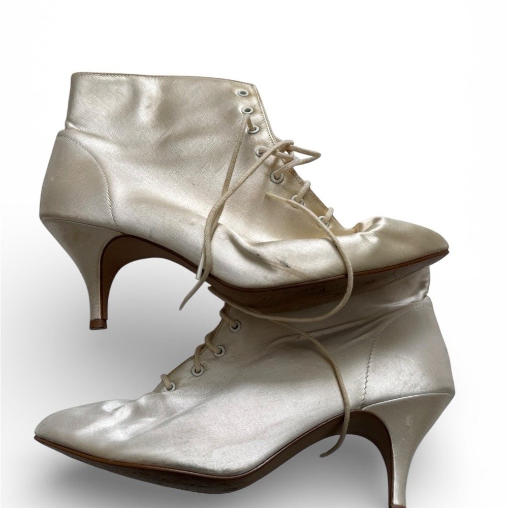 Vintage 70s Coloriffics 6.5 Victorian Style Ankle Wedding Boot Heel Ready to Dye